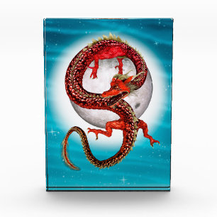 Red Moon Dragon Celestial Fantasy Art Photo Block