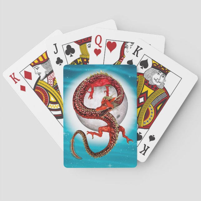 Red Moon Dragon Celestial Fantasy Art Playing Cards (Back)