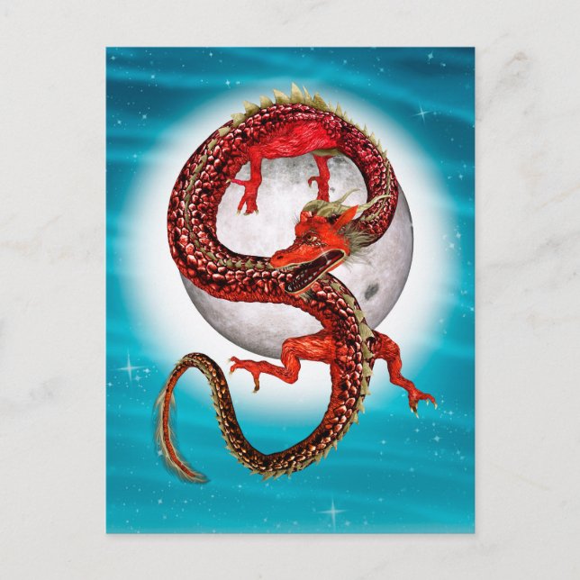 Red Moon Dragon Celestial Fantasy Art Postcard (Front)