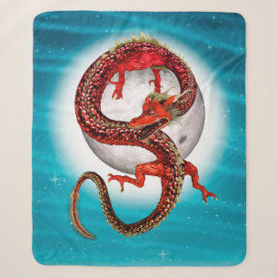 Red Moon Dragon Celestial Fantasy Art Sherpa Blanket