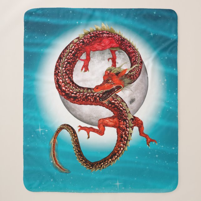 Red Moon Dragon Celestial Fantasy Art Sherpa Blanket (Front)