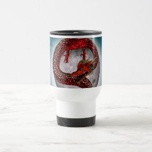 Red Moon Dragon Celestial Fantasy Art Travel Mug