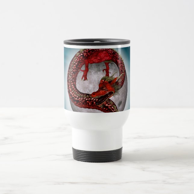 Red Moon Dragon Celestial Fantasy Art Travel Mug (Center)