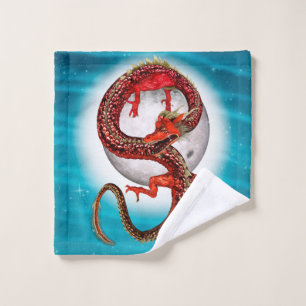 Red Moon Dragon Celestial Fantasy Art Wash Cloth
