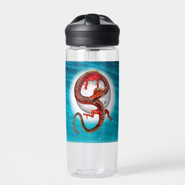 Red Moon Dragon Celestial Fantasy Art Water Bottle (Front)