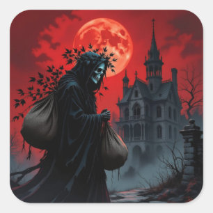Red Moon Halloween Square Sticker
