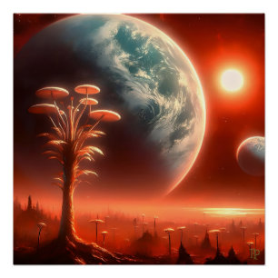 Red Moon of a Blue Planet Poster