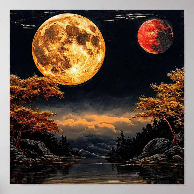Red moon over a lake Dramatic Celestial Decor 🎁 (Front)