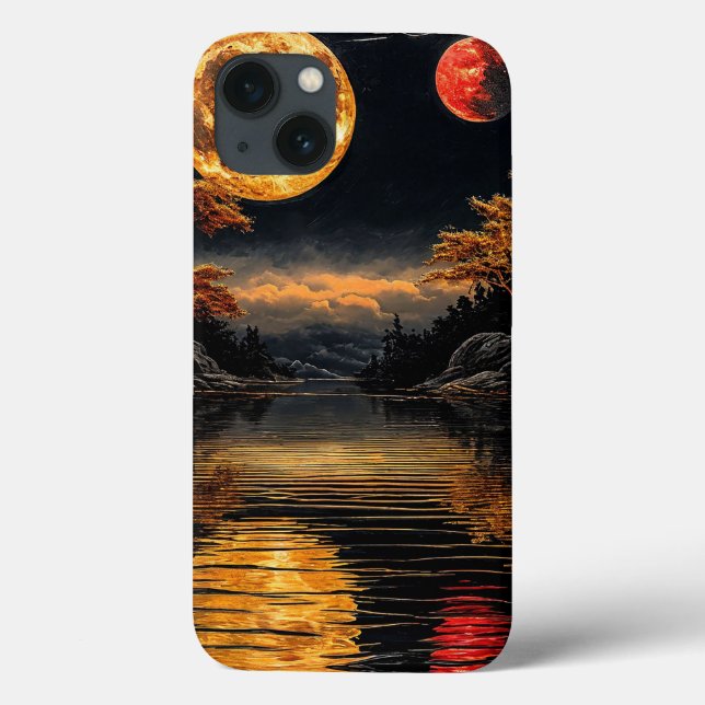 Red Moon Over Water Romantic Night Sky Aesthetic Case-Mate iPhone Case (Back)