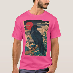 Red Moon Raven - Japanese Style Vintage Black Crow T-Shirt
