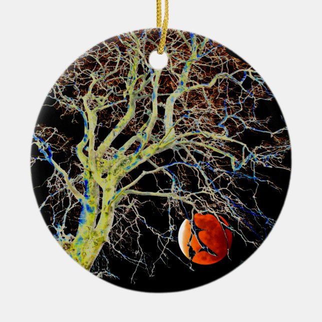 Red Moon Rising Ceramic Tree Decoration (Front)