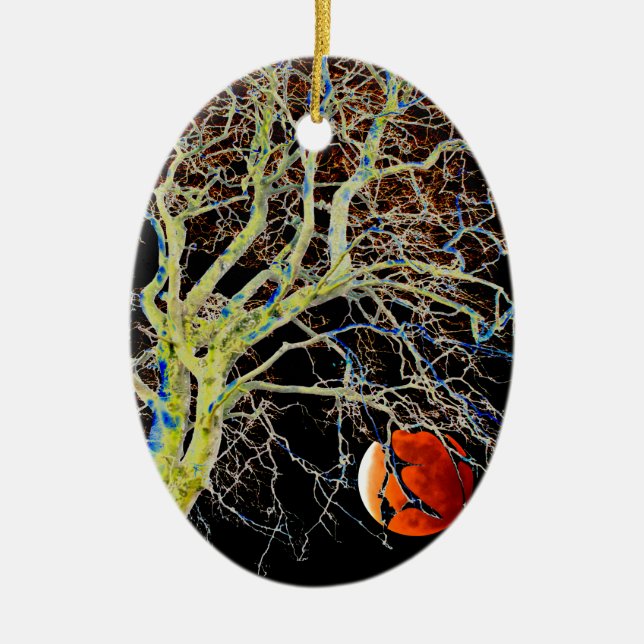 Red Moon Rising Ceramic Tree Decoration (Front)