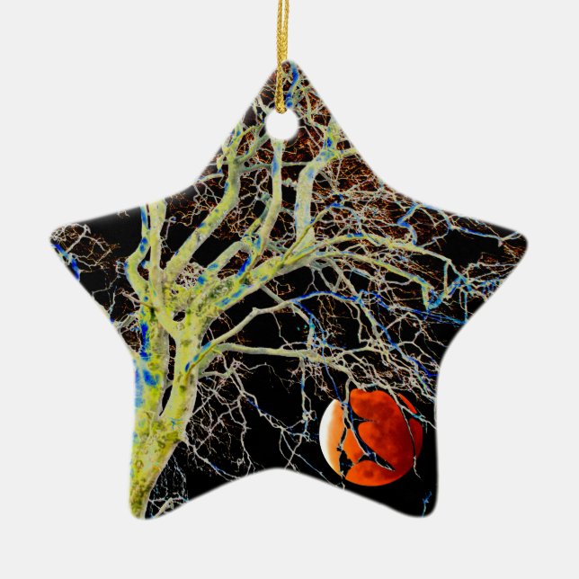 Red Moon Rising Ceramic Tree Decoration (Front)