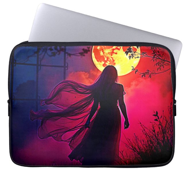 Red Moon Shadow Woman Mystery Design Laptop Sleeve (Front)