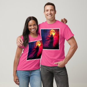 Red Moon Shadow Woman Mystery Design T-Shirt