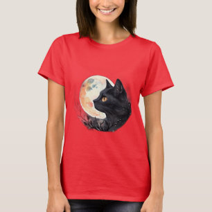 Red Moon with Cat Artistic T-Shirt Design