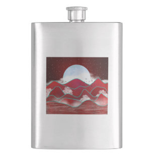 Red Moonrise Hip Flask