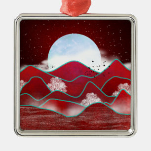 Red Moonrise Metal Tree Decoration