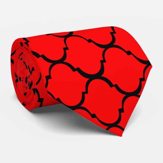 Red Moroccan Design Tie (Rolled)