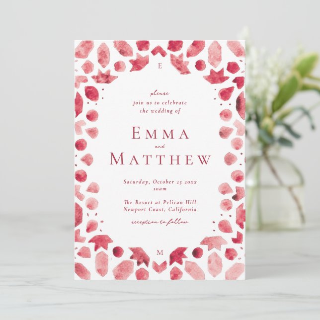 Red Moroccan Intricate Pattern Wedding Invitation (Standing Front)