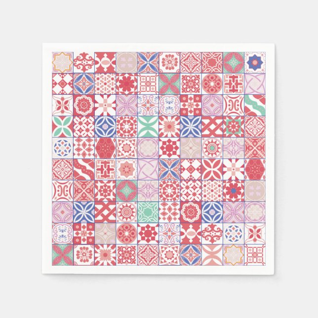 Red Moroccan tile Napkin (Front)