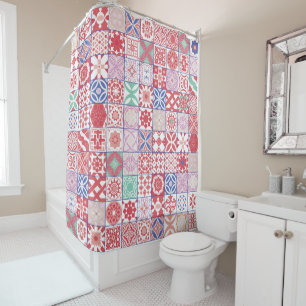 Red Moroccan tile Shower Curtain
