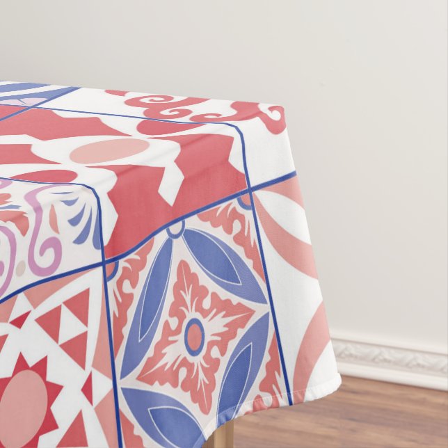 Red Moroccan tile Tablecloth (In Situ)