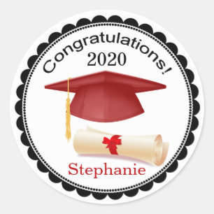 Red Mortar, diploma Your name Graduation Sticker