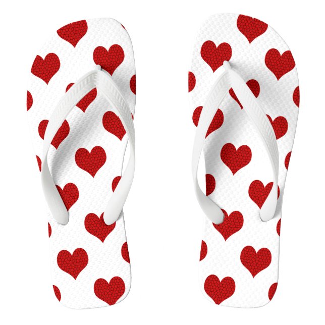 Red Mosaic Heart Pattern Flip Flops (Footbed)