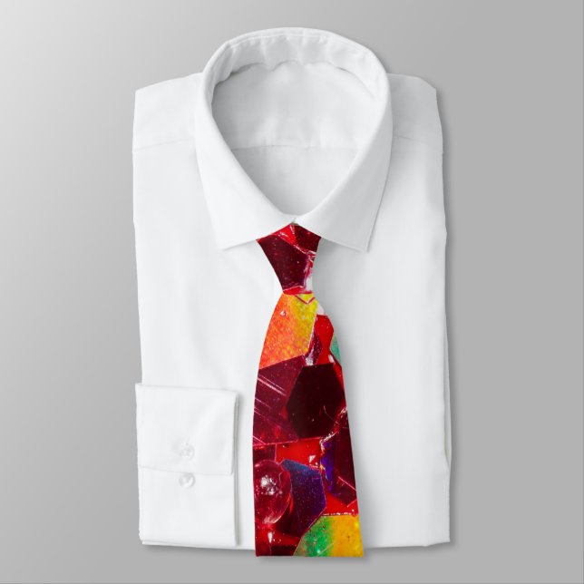 Red mosaic hexagon abstract shiny glitter pattern tie (Tied)