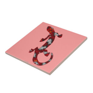 Red Mosaic Pattern Gecko Lizard Reptile Art Tile