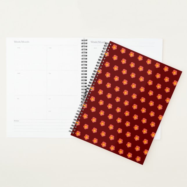 Red Moss Rose Flower Seamless Pattern on Planner (Display)