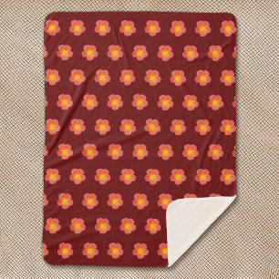 Red Moss Rose Flower Seamless Pattern on Sherpa Blanket