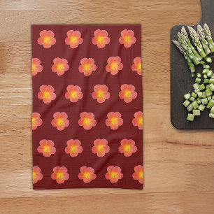 Red Moss Rose Flower Seamless Pattern on Tea Towel