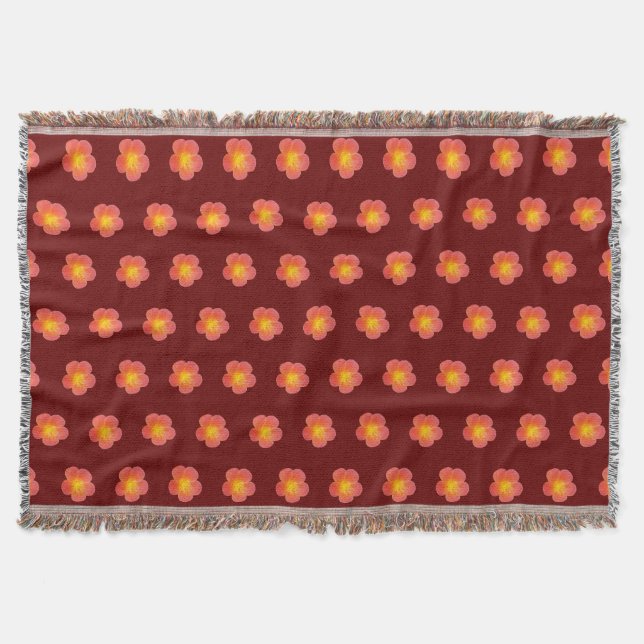 Red Moss Rose Flower Seamless Pattern on Throw Blanket (Front)