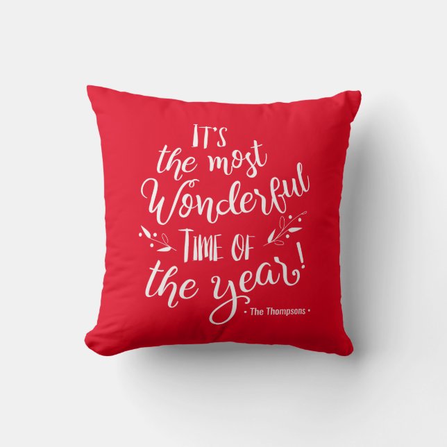 Red Most Wonderful Time of the Year Christmas Cushion (Front)