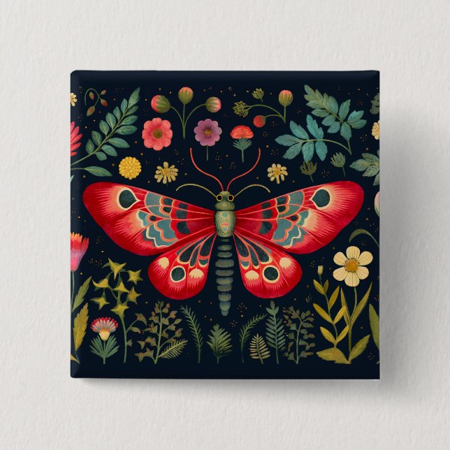 Red Moth In The Night Garden 15 Cm Square Badge (Front)