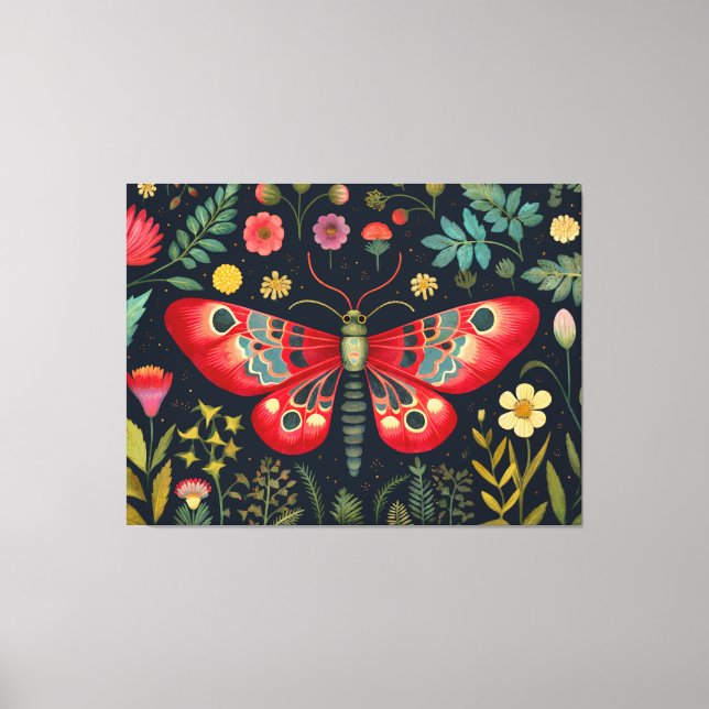 Red Moth In The Night Garden Canvas Print (Front)