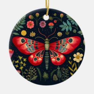 Red Moth In The Night Garden Ceramic Tree Decoration