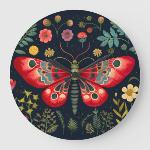 Red Moth In The Night Garden Large Clock