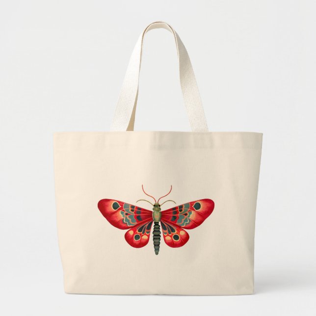 Red Moth In The Night Garden Large Tote Bag (Front)