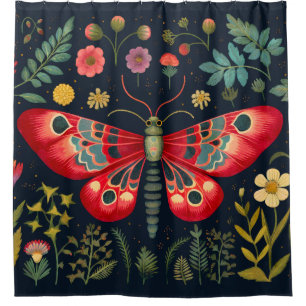 Red Moth In The Night Garden Shower Curtain