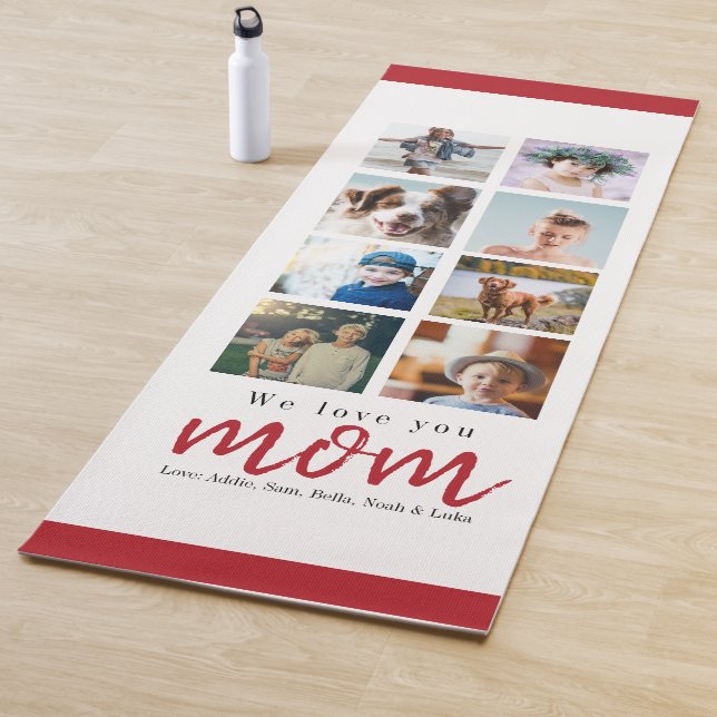 Red mothers day gift photo collage mum yoga mat (In Situ)