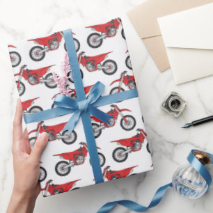 Red Motocross Wrapping Paper, Dirt Bike Gift Wrap