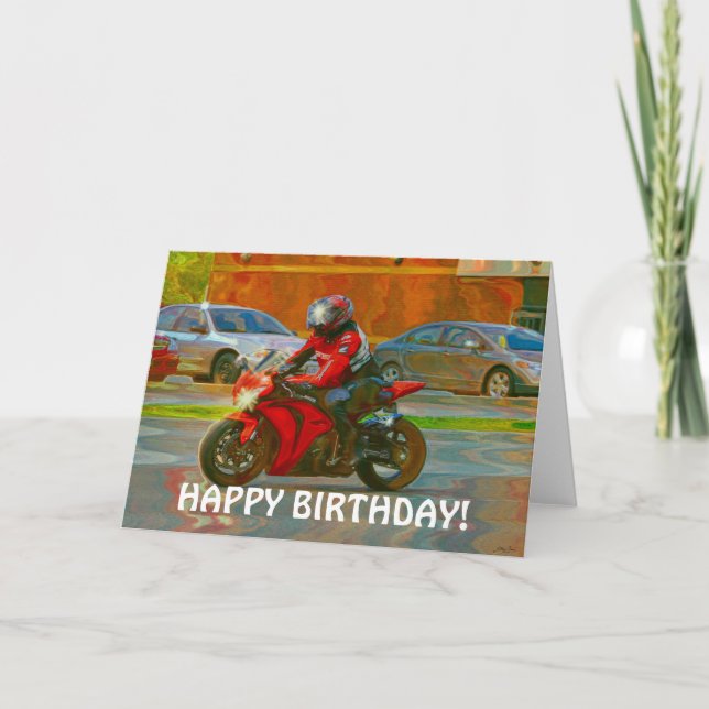 Red Motorbike Biker Birthday Card (Front)