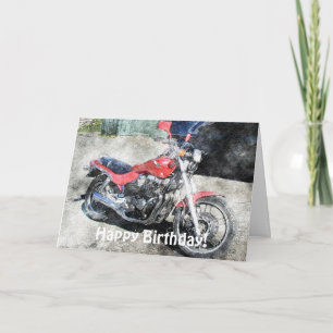 Red Motorbike Biker Fun Birthday Card