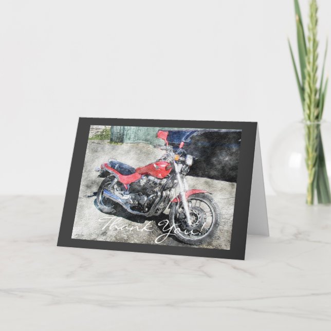 Red Motorbike Biker Thank You Card (Front)