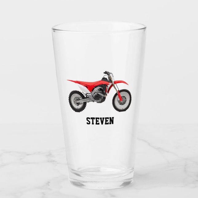 Red Motorbike Name Cool Dirtbike Sports Hobby Glass (Front)