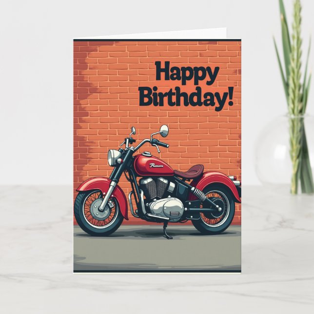 Red Motorcycle Birthday Card (Front)