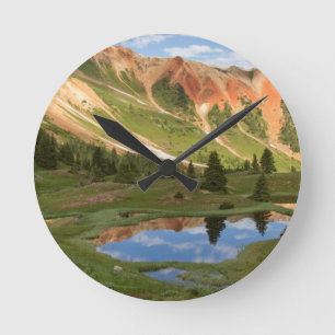 Red Mountain Reflection Round Clock